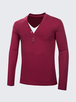 Mens Spring Fall Cotton Blend Long Sleeve V-neck Buttons T-shirt