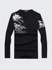 Mens Spring Fall Fashion Printing V-Neck Slim Fit Casual Long Sleeve T-Shirt