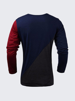 Mens Spring Fall Fashion Slim Fit Stitching Color Long Sleeve T-shirt