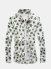 Mens Spring Fall Green Leaf Printing Turndown Collar Long Sleeve Slim Fit Casual Shirts