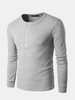 Mens Spring Fall Long Sleeve T-shirt Round Neck Buttons Solid Color Top Tee