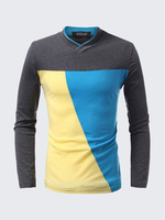 Mens Spring Fall T-shirts Stitching Color Stand Collar Long Sleeve Top Tees