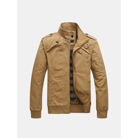 Mens Spring Fall Thin Pure Cotton Rib-knit Stand Collar Jacket Coat