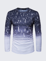 Mens Spring Raindrop Pattern Colorful Printing O-Neck Long Sleeve T-Shirt