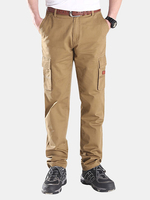 Mens Spring Regular Fit Solid Color Multi-pocket Casual Cotton Cargo Pants