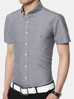 Mens Spring Summer Business Casual Solid Color Turndown Collar Short Sleeved Shirts