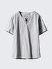 Mens Spring Summer Cotton Linen T-shirt Round Neck Chinese Style Short Sleeve Loose Fit Top Tee