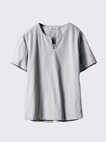 Mens Spring Summer Cotton Linen T-shirt Round Neck Chinese Style Short Sleeve Loose Fit Top Tee