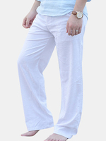 Mens Spring Summer Linen Solid Color Casual Soft Long Trousers Drawstring Flax Leisure Pants