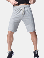 Mens Spring Summer Sports Loose Fit Knee-length Solid Color Darwstring Cotton Shorts