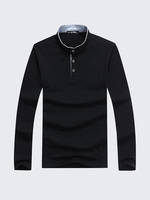 Mens Stand Collar Solid Color Base Tees Buttons Cotton Long Sleeve T-shirts
