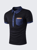 Mens Stitching Color Front Pocket Lapel Polo Shirt Short Sleeve Spring Summer Casual Tops