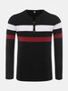 Mens Stripe Printed Buttons Cotton Tops Long Sleeve O-neck Casual T-shirt