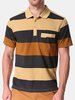 Mens Stripe Printed Turn-down Collar Short Sleeve Casual Business Polo Shirt
