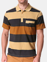 Mens Stripe Printed Turn-down Collar Short Sleeve Casual Business Polo Shirt