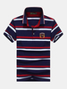 Mens Striped Printed Casual Tops Turn-down Collar Short Sleeve Business Polo Shirt