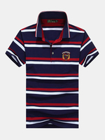 Mens Striped Printed Casual Tops Turn-down Collar Short Sleeve Business Polo Shirt