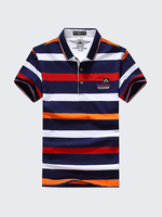 Mens Stripes Printed Polo Shirt Turndown Collar Short Sleeve Spring Summer Casual Tops
