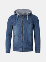 Mens Stylish Denim Jacket Detachable Hood Multi-pocket Slim Fit Fall Winter Jackets