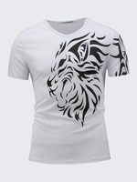 Mens Summer 3D Lion Printed Tee Top V-neck Short Sleeve Casual T-shirt