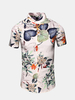 Mens Summer Beach Floral Pattern Printing Quick Dry Cotton Short Sleeved Shirts