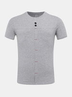 Mens Summer Buttons Solid Color Short Sleeve O-neck Casual Cotton T-shirt
