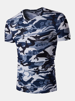 Mens Summer Camouflage V-neck Short Sleeve Casual T-shirts