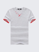 Mens Summer Casual Top Tees V Neck Short Sleeved Solid Color Cotton Tshirts