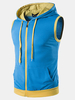 Mens Summer Casual Vest Fashion Stitching Color Sleeveless Hooded Vest