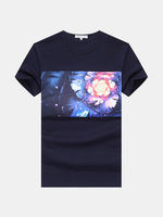Mens Summer Colorful Flower Printing Round Neck Short sleeved Cotton T-shirts