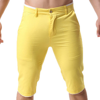 Mens Summer Cotton Breathable Solid Color Slim Fit Knee Length Casual Shorts