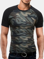 Mens Summer Cotton Camo Printed Short Sleeve O-neck Casual T-shirts