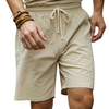 Mens Summer Cotton Linen Drawstring Solid Color Knee Length Casual Beach Shorts