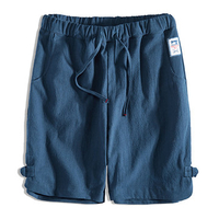 Mens Summer Cotton Linen Elastic Waist Drawstring Knee Length Casual Shorts
