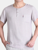 Mens Summer Cotton Linen Front Pocket Solid Color O-neck Short Sleeve Casual T-shirt