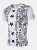 Mens Summer Cotton Printed National style O-neck Short Sleeve Slim Fit Casual T-shirt