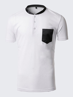 Mens Summer Cotton Solid Color Pocket Short Sleeve O-neck T-shirt