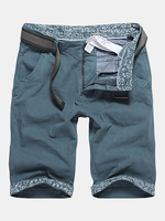 Mens Summer Cotton Solid Color Regular Fit Knee Length Casual Cargo Shorts