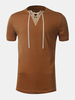 Mens Summer Cotton Solid Color Short Sleeve T-shirt Drawstring O-neck Top Tee
