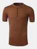 Mens Summer Cotton Solid Color Short Sleeve T-shirt O-neck Button Top Tee