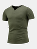 Mens Summer Cotton Solid Color Short Sleeve V-neck Casual T-shirt