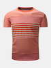 Mens Summer Cotton Striped Printed O-neck Short Sleeve Casual T-shirt