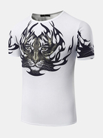 Mens Summer Cotton Tiger Printing O-neck Short Sleeve Casual T-shirt