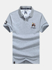 Mens Summer Embroidery Logo Solid Color Short Sleeve Casual Cotton Polo Shirt