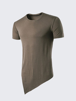 Mens Summer Fashion Irregular Hem Design Long Style O-neck Solid Color Short Sleeve T-shirt