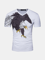 Mens Summer Fashion Tee Top Eagle Printing Cotton V-neck Casual T-shirt