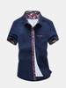 Mens Summer Floral Pattern Line Turndown Collar Slim Fit Cotton Short Sleeve Shirts