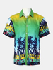 Mens Summer Hawaii Coconut Tree Printing Casual Quick dry Short Sleeved Beach Shirts