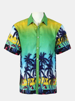 Mens Summer Hawaii Coconut Tree Printing Casual Quick dry Short Sleeved Beach Shirts