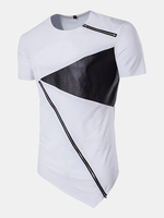 Mens Summer Hip-Hop Hit Color Zipper Tops O-neck Short Sleeve Casual Cotton T-shirt